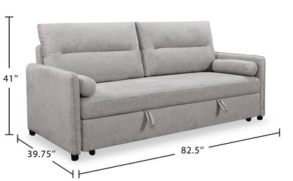 Shadow 82.5" Linen-Look Fabric Sleeper Sofa with Storage and Two Armrest Pillows - Grey | Sofa-lit Shadow de 82,5 po en tissu d’apparence lin avec rangement et deux accoudoirs coussinés - gris
