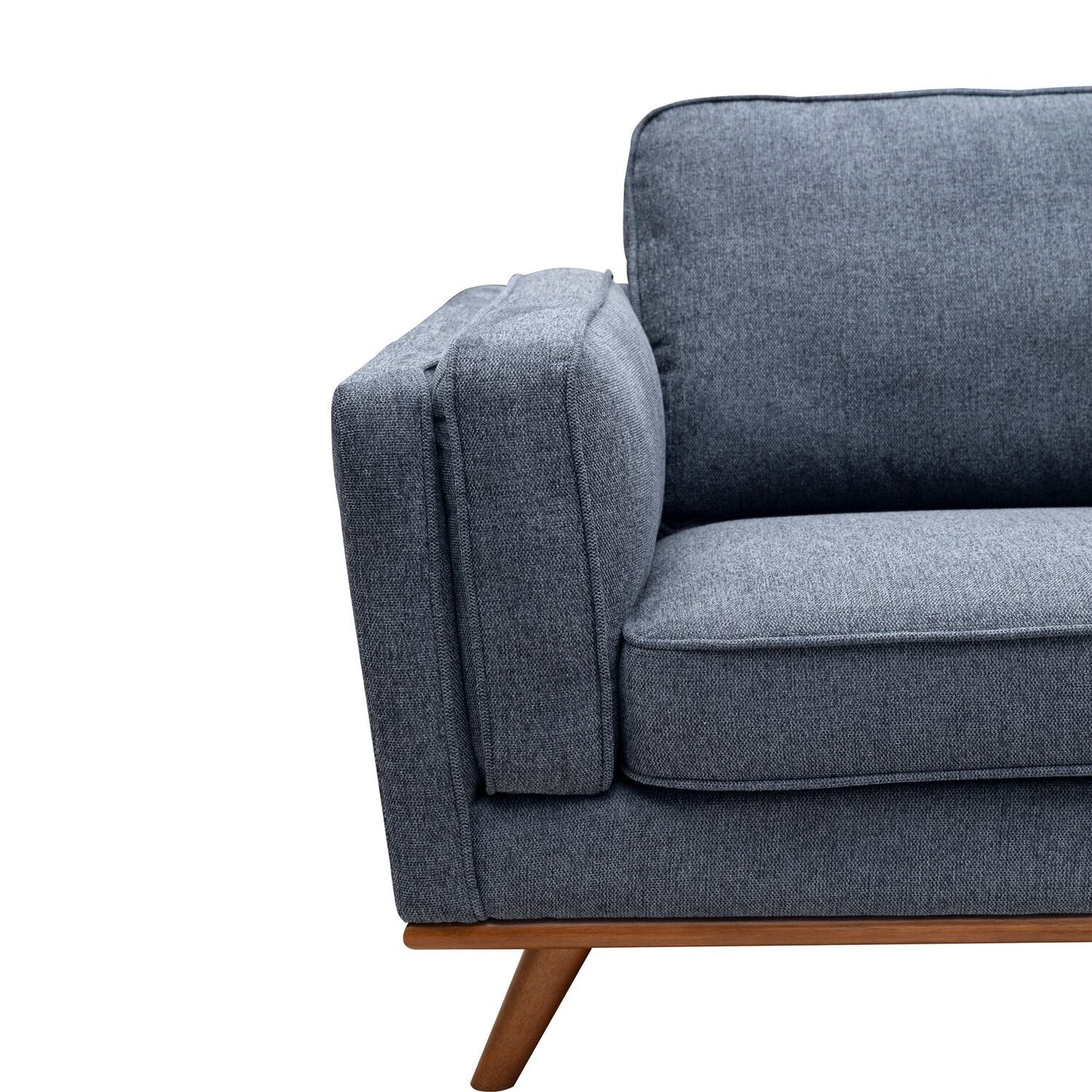Kort & Co. Kassia 80" Linen-Look Fabric Condo Size Sofa with Wood Base and Legs - Blue | Sofa Kassia de Kort & Co. de 80 po de format condo en tissu d’apparence lin avec base et pattes en bois - bleu