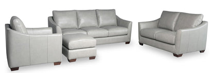 Cindy Crawford Home Royce 84" Genuine Leather Sofa with Removable Cushions and Wood Legs - Dove Grey | Sofa Royce de Cindy Crawford Home de 84 po en cuir véritable avec coussins amovibles et pattes en bois - gris tourterelle