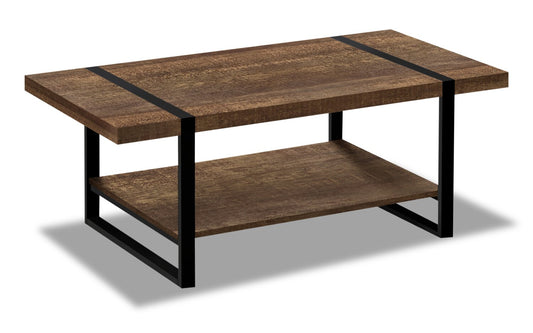 Ennis 47.25" Rustic Coffee Table with Shelf - Brown and Black with Metal Legs|Table à café rustique Ennis de 47,25 po avec tablette - brune et noire avec pattes en métal