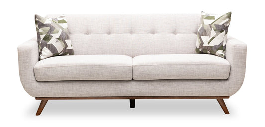 Kort & Co. Freeman 80” Linen-Look Fabric Condo Size Sofa with Wood Legs - Dove White | Sofa Freeman de Kort & Co. de 80 po de format condo en tissu d’apparence lin avec base et pattes en bois - blanc colombe