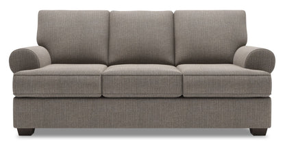 Made in Canada Customizable Sofa Lab Roll 86" Linen-Look Fabric Sofa with Rolled Arms - Luna Smoke Grey | Sofa Roll de Sofa Lab de 86 po fabriqué au Canada en tissu d’apparence lin avec accoudoirs enroulés - gris Luna Smoke | RO102391