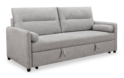 Shadow 82.5" Linen-Look Fabric Sleeper Sofa with Storage and Two Armrest Pillows - Grey | Sofa-lit Shadow de 82,5 po en tissu d’apparence lin avec rangement et deux accoudoirs coussinés - gris