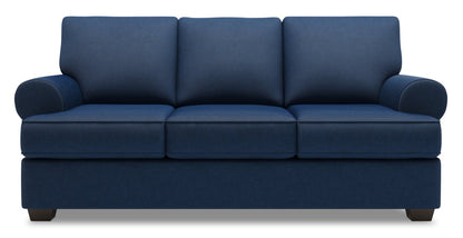 Made in Canada Customizable Sofa Lab Roll 86" Linen-Look Fabric Sofa with Rolled Arms - Pax Navy Blue | Sofa Roll de Sofa Lab de 86 po fabriqué au Canada en tissu d’apparence lin avec accoudoirs enroulés - bleu Pax Navy | RO103149
