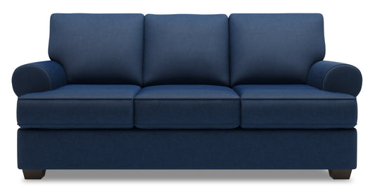Made in Canada Customizable Sofa Lab Roll 86" Linen-Look Fabric Sofa with Rolled Arms - Pax Navy Blue | Sofa Roll de Sofa Lab de 86 po fabriqué au Canada en tissu d’apparence lin avec accoudoirs enroulés - bleu Pax Navy | RO103149