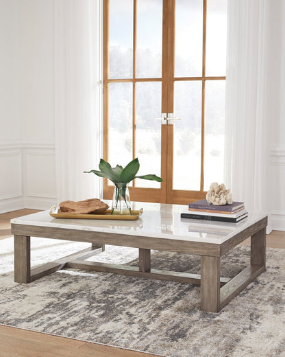 Corsa 56" Modern Coffee Table - Marble Top with Grey Brown Wood Base|Table à café moderne Corsa de 56 po - dessus en marbre avec base en bois gris-brun