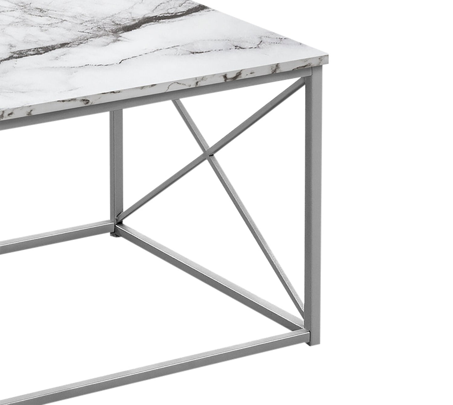 Kasey 42.25" Modern 3-Pack Coffee + 2 End Tables - White Marble Look with Grey Metal Base|Ensemble 3 tables modernes Kasey de 42,25 po (table à café et 2 tables de bout) - imitation de marbre blanc avec base en métal gris