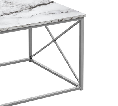 Kasey 42.25" Modern 3-Pack Coffee + 2 End Tables - White Marble Look with Grey Metal Base|Ensemble 3 tables modernes Kasey de 42,25 po (table à café et 2 tables de bout) - imitation de marbre blanc avec base en métal gris