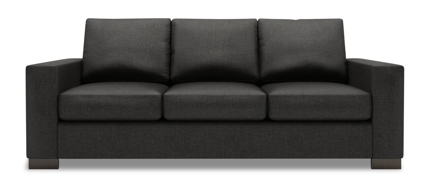 Made in Canada Customizable Sofa Lab Track 85" Linen-Look Fabric Sofa with Track Arms - Luna Kohl Grey | Sofa Track de Sofa Lab de 85 po fabriqué au Canada en tissu d’apparence lin avec accoudoirs rectilignes - gris Luna Kohl | TR102691