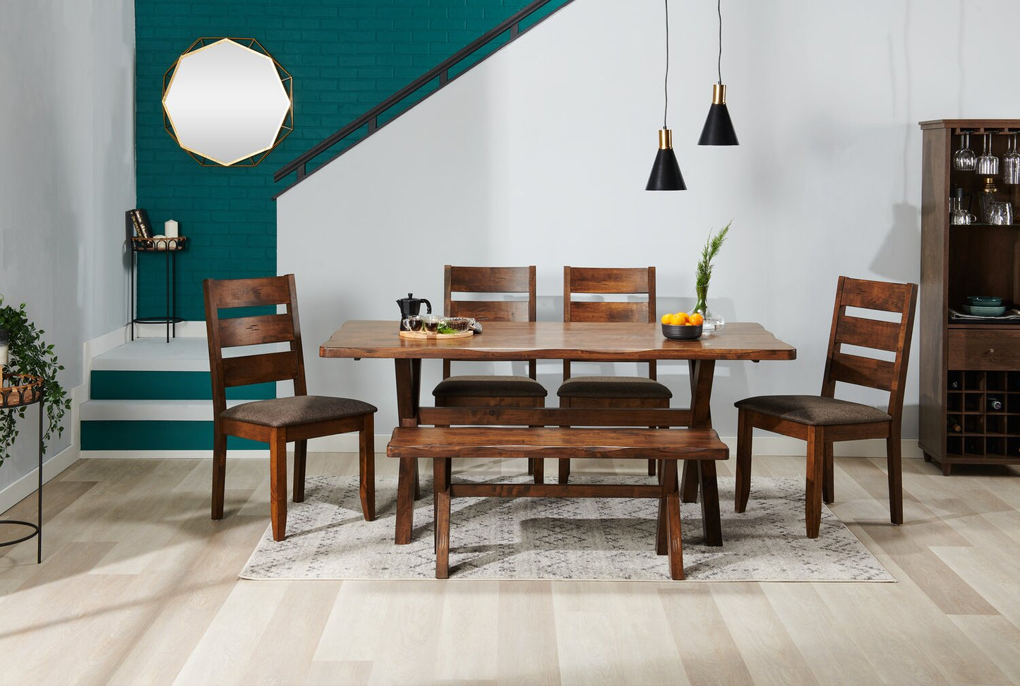 Plum Dining Chair with Polyester Fabric, Wood, Ladder-Back - Nutmeg Brown | Chaise de salle à manger Plum en tissu de polyester et en bois avec dossier en échelle - brun muscade