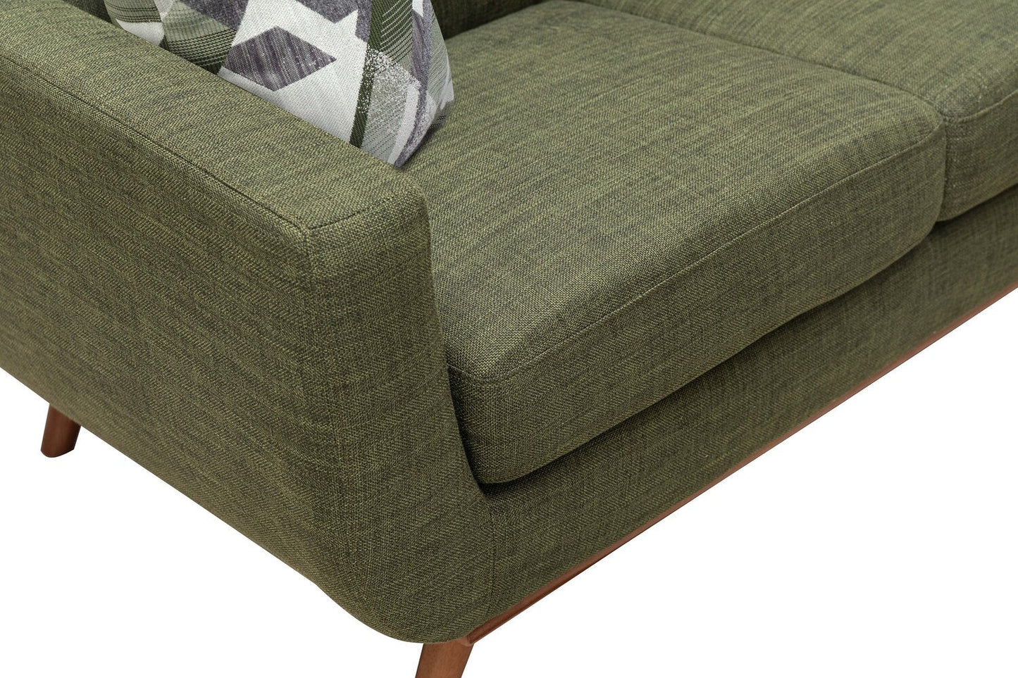 Kort & Co. Freeman 88" Linen-Look Fabric Sofa with Wood Base and Tufted Back Cushions - Avocado Green | Sofa Freeman Kort & Co. de 88 po en tissu d’apparence lin avec pattes en bois et coussins de dossier capitonnés - vert avocat