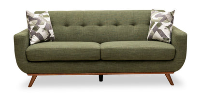 Kort & Co. Freeman 80” Linen-Look Fabric Condo Size Sofa with Wood Legs - Avocado Green | Sofa Freeman de Kort & Co. de 80 po de format condo en tissu d’apparence lin avec base et pattes en bois - vert avocat