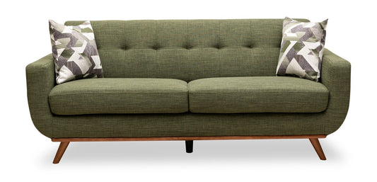 Kort & Co. Freeman 80” Linen-Look Fabric Condo Size Sofa with Wood Legs - Avocado Green | Sofa Freeman de Kort & Co. de 80 po de format condo en tissu d’apparence lin avec base et pattes en bois - vert avocat