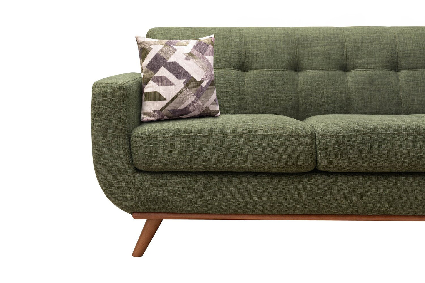 Kort & Co. Freeman 88" Linen-Look Fabric Sofa with Wood Base and Tufted Back Cushions - Avocado Green | Sofa Freeman Kort & Co. de 88 po en tissu d’apparence lin avec pattes en bois et coussins de dossier capitonnés - vert avocat