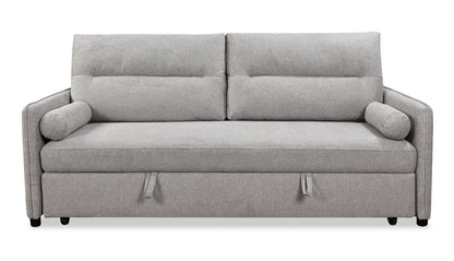Shadow 82.5" Linen-Look Fabric Sleeper Sofa with Storage and Two Armrest Pillows - Grey | Sofa-lit Shadow de 82,5 po en tissu d’apparence lin avec rangement et deux accoudoirs coussinés - gris