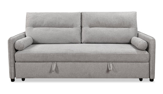 Shadow 82.5" Linen-Look Fabric Sleeper Sofa with Storage and Two Armrest Pillows - Grey | Sofa-lit Shadow de 82,5 po en tissu d’apparence lin avec rangement et deux accoudoirs coussinés - gris