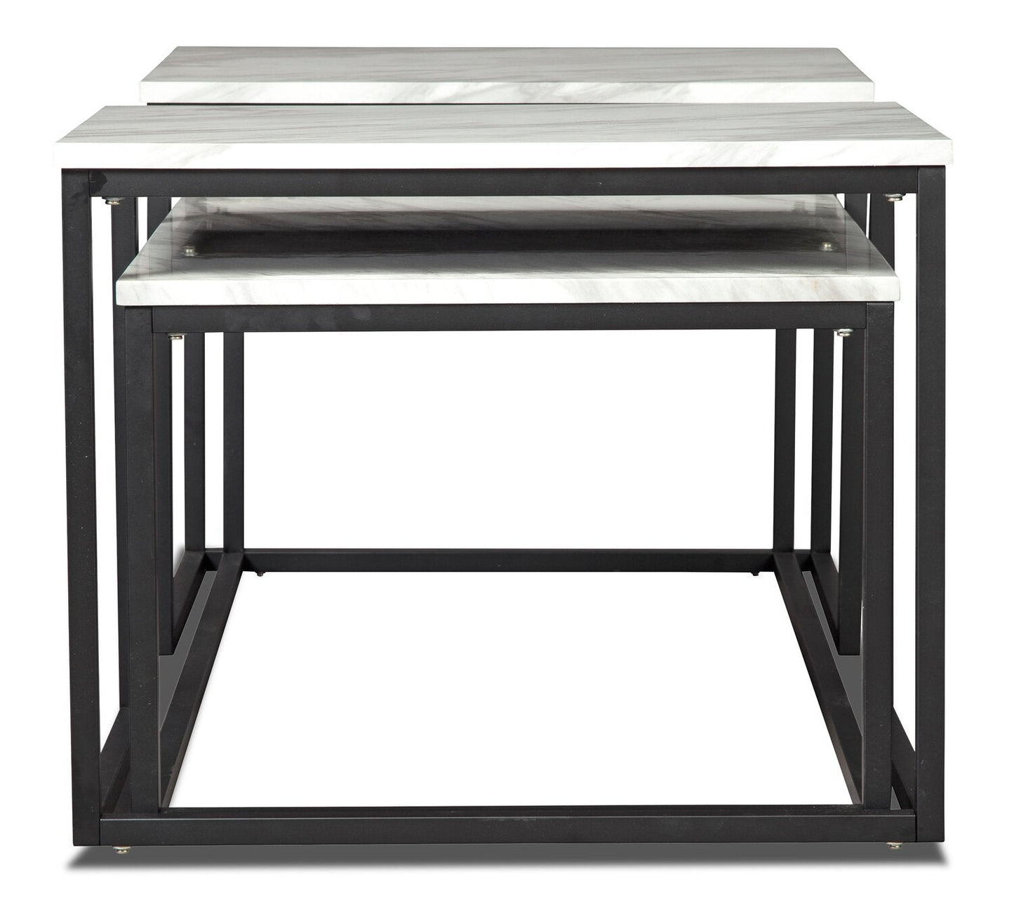 Donnesta 46" Modern 3-Pack Coffee + 2 End Tables - Marble Look with Black Metal Frame|Ensemble 3 tables modernes Donnesta de 46 po (table à café et 2 tables de bout) - imitation de marbre avec armature en métal noir