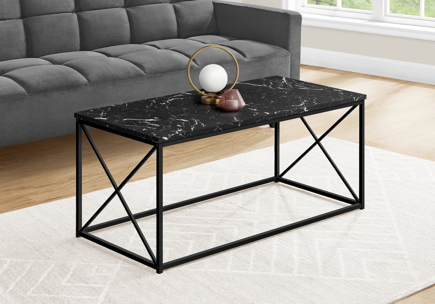 Millie 40.5" Modern Coffee Table - Black Marble Look with Black Metal Base|Table à café moderne Millie de 40,5 po - imitation de marbre noir avec base en métal noir