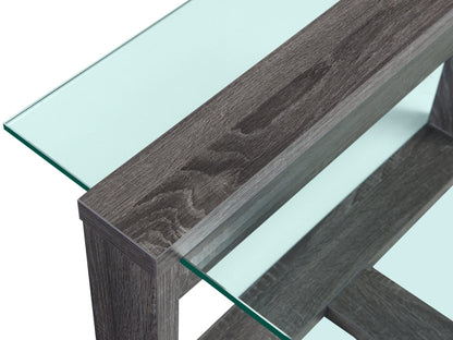California 47.25" Modern Glass Top Coffee Table - Distressed Grey |Table à café moderne California de 47,25 po avec dessus en verre - gris vieilli