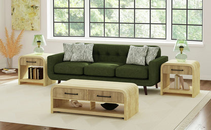 Lenore 48” Modern Coffee Table with Storage, Shelf and Casters - Natural | Table à café moderne Lenore de 48 po avec rangement, tablette et roulettes - naturelle