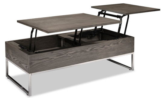Echo 47.25" Modern Lift Top Coffee Table with Storage - Brown with Silver Metal Legs|Table à café moderne Echo de 47,25 po avec dessus relevable et rangement - brune avec pattes en métal argenté