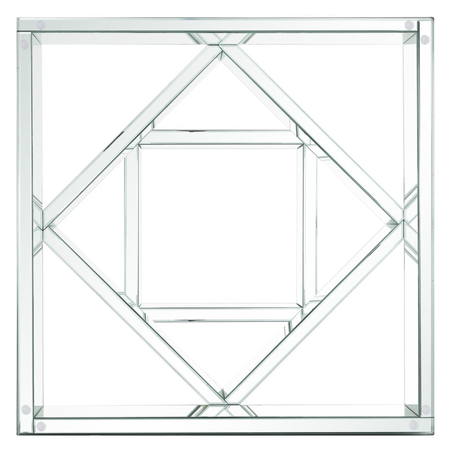 Rosie 39" Glam Mirror & Glass Top Coffee Table - Silver Metal with Diamond Look Legs|Table à café somptueuse Rosie de 39 po avec dessus en miroir et en verre - métal argenté avec pattes à apparence de diamant
