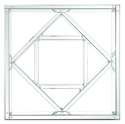 Rosie 39" Glam Mirror & Glass Top Coffee Table - Silver Metal with Diamond Look Legs|Table à café somptueuse Rosie de 39 po avec dessus en miroir et en verre - métal argenté avec pattes à apparence de diamant