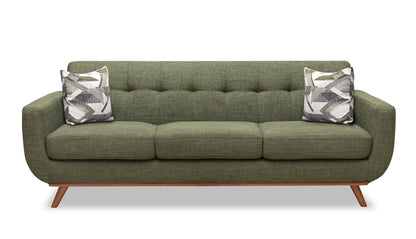 Kort & Co. Freeman 88" Linen-Look Fabric Sofa with Wood Base and Tufted Back Cushions - Avocado Green | Sofa Freeman Kort & Co. de 88 po en tissu d’apparence lin avec pattes en bois et coussins de dossier capitonnés - vert avocat