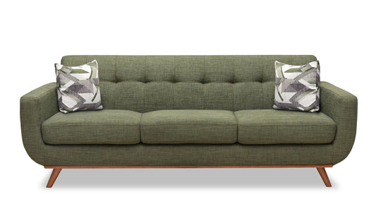 Kort & Co. Freeman 88" Linen-Look Fabric Sofa with Wood Base and Tufted Back Cushions - Avocado Green | Sofa Freeman Kort & Co. de 88 po en tissu d’apparence lin avec pattes en bois et coussins de dossier capitonnés - vert avocat