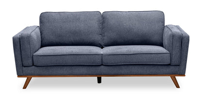 Kort & Co. Kassia 80" Linen-Look Fabric Condo Size Sofa with Wood Base and Legs - Blue | Sofa Kassia de Kort & Co. de 80 po de format condo en tissu d’apparence lin avec base et pattes en bois - bleu