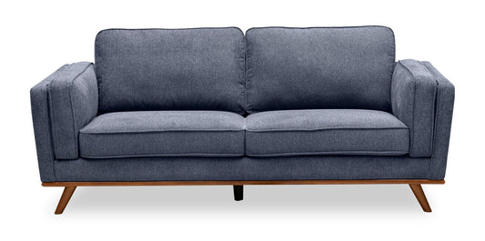 Kort & Co. Kassia 80" Linen-Look Fabric Condo Size Sofa with Wood Base and Legs - Blue | Sofa Kassia de Kort & Co. de 80 po de format condo en tissu d’apparence lin avec base et pattes en bois - bleu