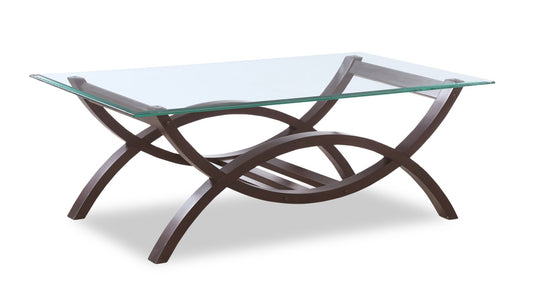Ricci  48" Modern Glass Top Coffee Table - Glass with Espresso Finished Legs|Table à café moderne Ricci de 48 po avec dessus en verre - verre avec pattes au fini espresso