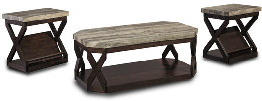 Radilyn 48.13" Traditional 3-Pack Coffee + 2 End Tables with Shelf and Casters - Faux Marble Top wit|Ensemble 3 tables traditionnelles Radilyn de 48,13 po (table à café et 2 tables de bout) avec tablet