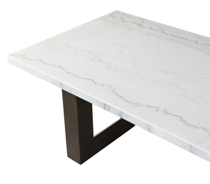 Silvia 48" Modern Coffee Table - White and Grey Marble Look with Brown Wood Legs|Table à café moderne Silvia de 48 po - imitation de marbre blanc et gris avec pattes en bois brun