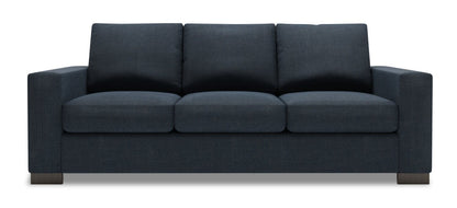 Made in Canada Customizable Sofa Lab Track 85" Linen-Look Fabric Sofa with Track Arms - Luna Sailor Blue | Sofa Track de Sofa Lab de 85 po fabriqué au Canada en tissu d’apparence lin avec accoudoirs rectilignes - bleu Luna Sailor | TR102491
