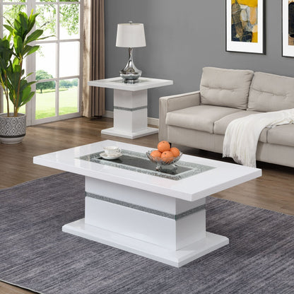 Garbo 52" Glam Coffee Table - White and Silver with Glitter Accents|Table à café somptueuse Garbo de 52 po - blanche et argentée avec touches de paillettes