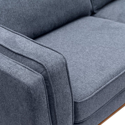 Kort & Co. Kassia 80" Linen-Look Fabric Condo Size Sofa with Wood Base and Legs - Blue | Sofa Kassia de Kort & Co. de 80 po de format condo en tissu d’apparence lin avec base et pattes en bois - bleu