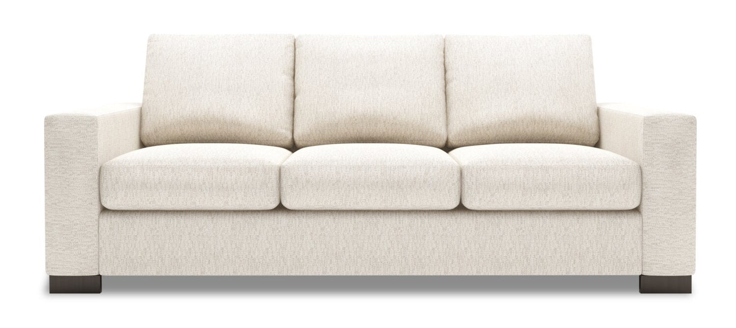 Made in Canada Customizable Sofa Lab Track 85" Chenille Fabric Sofa with Track Arms - Luxury Sand Beige | Sofa Track de Sofa Lab de 85 po fabriqué au Canada en tissu de chenille avec accoudoirs rectilignes - beige Luxury Sand | TR103093