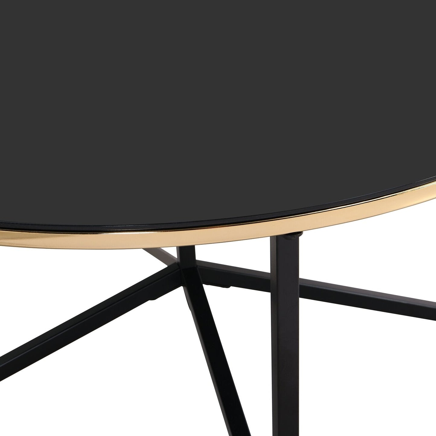 Xander 36" Modern Round Glass Top Coffee Table - Black and Gold with Metal Legs|Table à café ronde moderne Xander de 36 po avec dessus en verre - noire et dorée avec pattes en métal