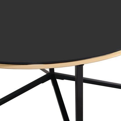 Xander 36" Modern Round Glass Top Coffee Table - Black and Gold with Metal Legs|Table à café ronde moderne Xander de 36 po avec dessus en verre - noire et dorée avec pattes en métal