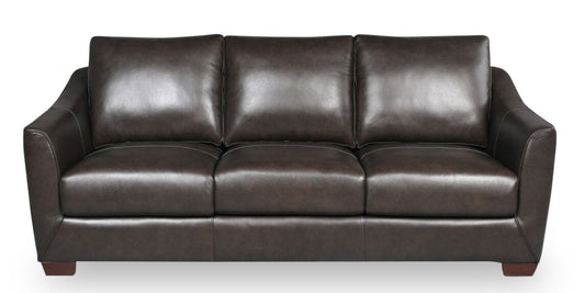 Cindy Crawford Home Royce 84" Genuine Leather Sofa with Removable Cushions and Wood Legs - Chocolate Brown | Sofa Royce de Cindy Crawford Home de 84 po en cuir véritable avec coussins amovibles et pattes en bois - brun chocolat