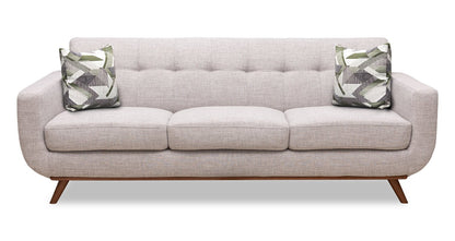 Kort & Co. Freeman 88" Linen-Look Fabric Sofa with Wood Base and Tufted Back Cushions - Dove White | Sofa Freeman Kort & Co. de 88 po en tissu d’apparence lin avec pattes en bois et coussins de dossier capitonnés - blanc colombe