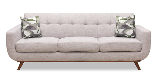 Kort & Co. Freeman 88" Linen-Look Fabric Sofa with Wood Base and Tufted Back Cushions - Dove White | Sofa Freeman Kort & Co. de 88 po en tissu d’apparence lin avec pattes en bois et coussins de dossier capitonnés - blanc colombe