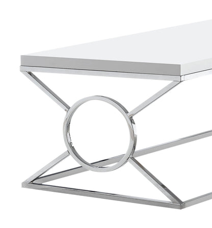 Shea 44" Glam Coffee Table - White with Chrome Metal Base|Table à café somptueuse Shea de 44 po - blanche avec base en métal chromé