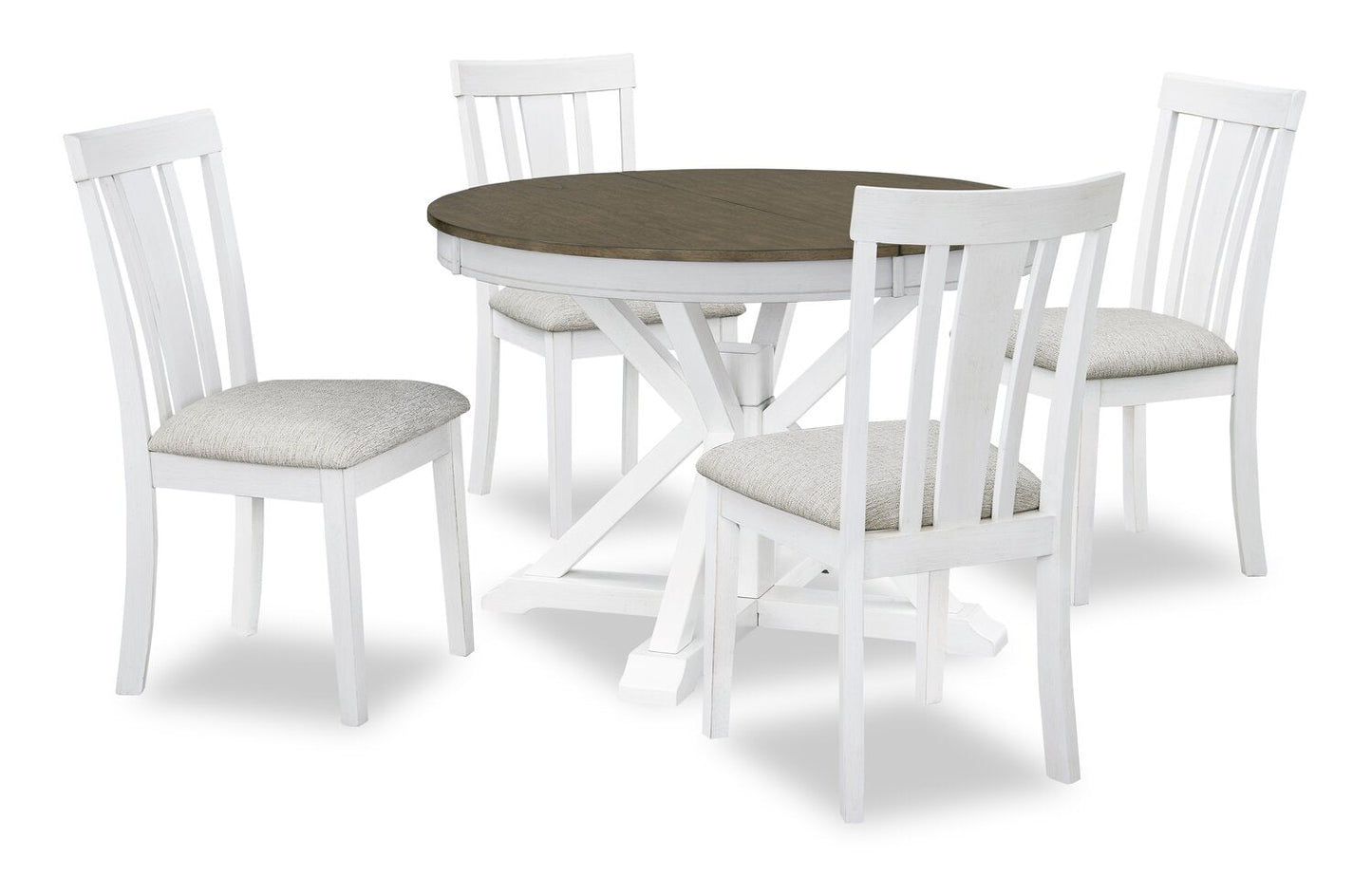 Brook Dining Table with 42-54"W Extension, Round - White/Brown | Table de salle à manger ronde Brook de 42 po à 54 po (L) avec rallonge - blanche et brune