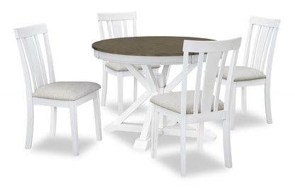 Brook Dining Table with 42-54"W Extension, Round - White/Brown | Table de salle à manger ronde Brook de 42 po à 54 po (L) avec rallonge - blanche et brune