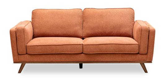 Kort & Co. Kassia 80" Linen-Look Fabric Condo Size Sofa with Wood Base and Legs - Orange | Sofa Kassia de Kort & Co. de 80 po de format condo en tissu d’apparence lin avec base et pattes en bois - orange