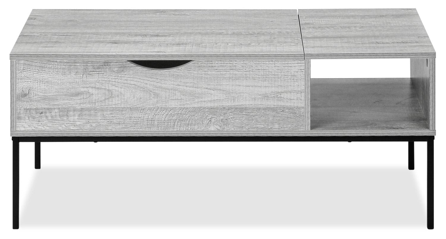 Bence 42" Modern Lift Top Coffee Table with Storage - Taupe with Black Metal Legs|Table à café moderne Bence de 42 po avec dessus relevable et rangement - taupe avec pattes en métal noir
