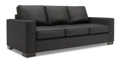 Made in Canada Customizable Sofa Lab Track 85" Linen-Look Fabric Sofa with Track Arms - Luna Kohl Grey | Sofa Track de Sofa Lab de 85 po fabriqué au Canada en tissu d’apparence lin avec accoudoirs rectilignes - gris Luna Kohl | TR102691