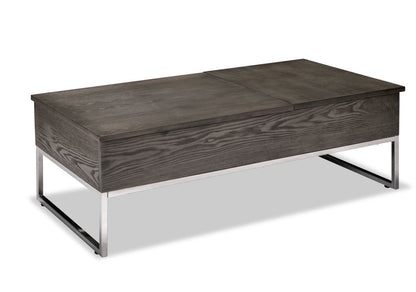 Echo 47.25" Modern Lift Top Coffee Table with Storage - Brown with Silver Metal Legs|Table à café moderne Echo de 47,25 po avec dessus relevable et rangement - brune avec pattes en métal argenté
